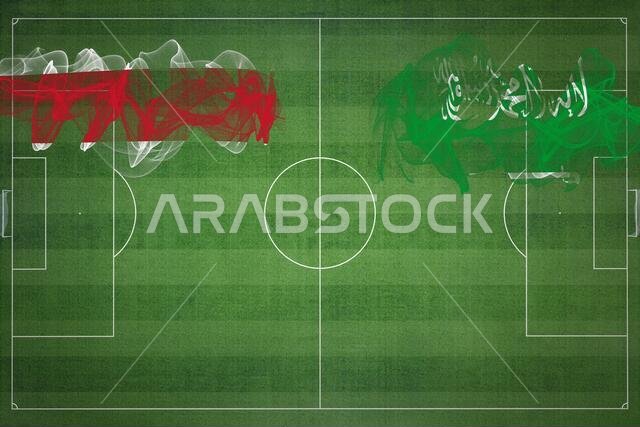 مباراة كرة قدم بين كوستاريكا والسعودية، ألوان العلم الوطني، أعلام الدول، ملعب كرة قدم، مباراة كرة قدم، مفهوم المنافسة، مساحة فارغة