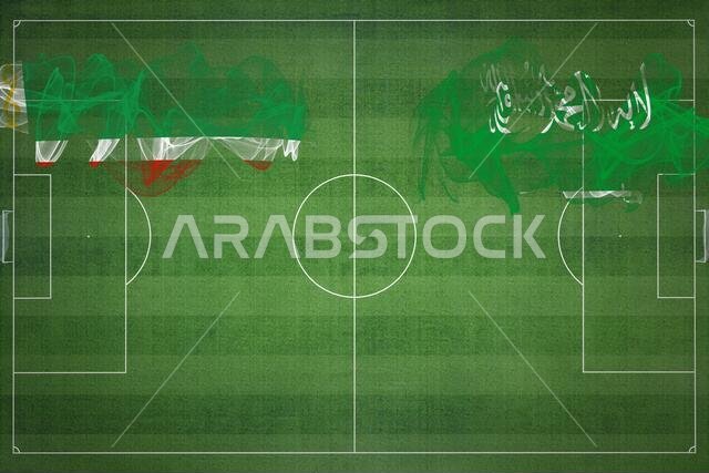 مباراة كرة قدم بين الشيشان والسعودية، ألوان العلم الوطني، أعلام وطنية، ملعب كرة قدم، مباراة كرة قدم، مفهوم المنافسة، مساحة فارغة