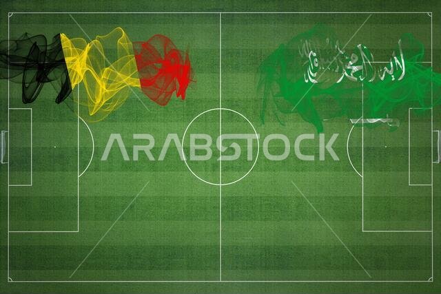 مباراة كرة القدم بين بلجيكا والسعودية، ألوان العلم الوطني، أعلام الدول، ملعب كرة قدم، مباراة كرة قدم، مفهوم المنافسة، مساحة فارغة