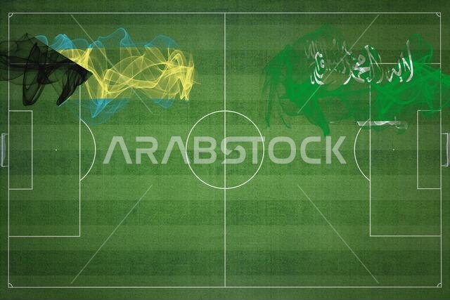 Bahamas vs Saudi Arabia Soccer Match, national colors, national flags, soccer field, football game, Competition concept, Copy space