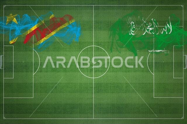 Democratic Republic of Congo vs Saudi Arabia Soccer Match, national colors, national flags, soccer field, football game, Competition concept, Copy spa