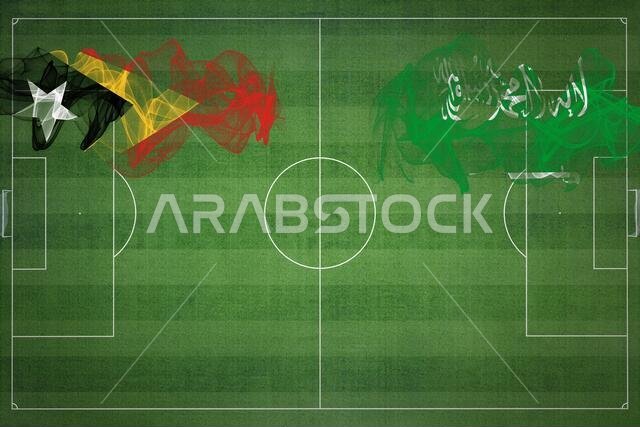 East Timor vs Saudi Arabia Soccer Match, national colors, national flags, soccer field, football game, Competition concept, Copy space