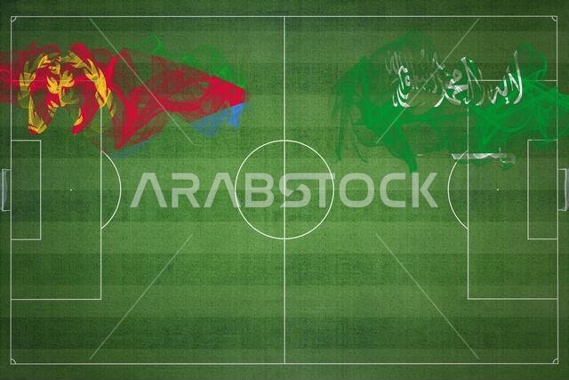 Eritrea vs Saudi Arabia Soccer Match, national colors, national flags, soccer field, football game, Competition concept, Copy space