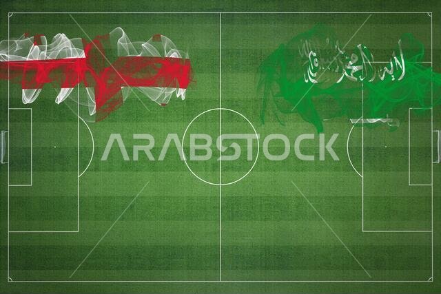 Georgia vs Saudi Arabia Soccer Match, national colors, national flags, soccer field, football game, Competition concept, Copy space