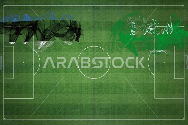 Estonia vs Saudi Arabia Soccer Match, national colors, national flags, soccer field, football game, Competition concept, Copy space