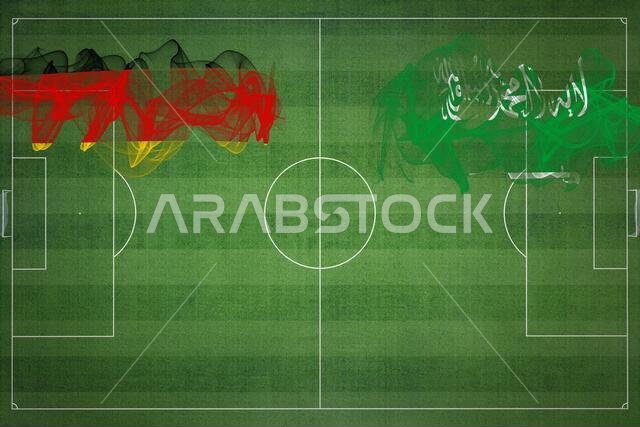 مباراة كرة قدم بين ألمانيا والسعودية، ألوان العلم الوطني، أعلام الدول، ملعب كرة قدم، مباراة كرة قدم، مفهوم المنافسة، مساحة فارغة
