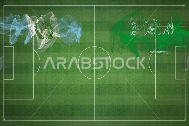 Guatemala vs Saudi Arabia Soccer Match, national colors, national flags, soccer field, football game, Competition concept, Copy space