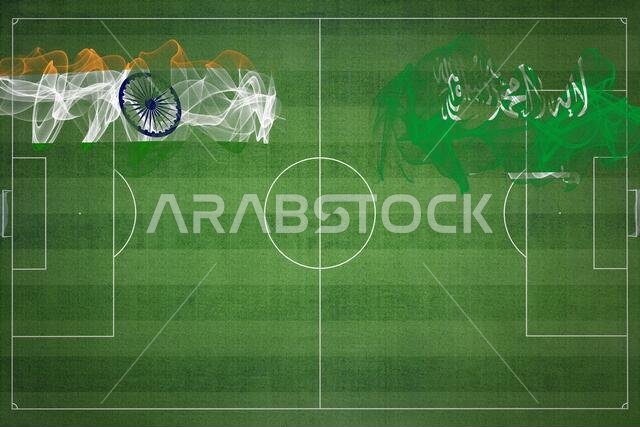 مباراة كرة القدم بين الهند والسعودية، الألوان الوطنية، الأعلام الوطنية، ملعب كرة القدم، مباراة كرة القدم، مفهوم المنافسة، مساحة فارغة