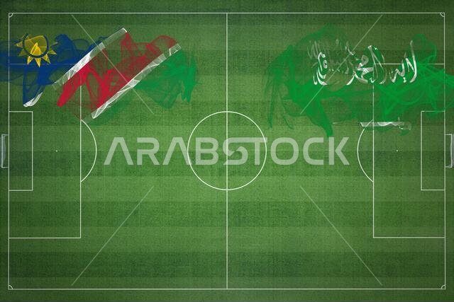 Namibia vs Saudi Arabia Soccer Match, national colors, national flags, soccer field, football game, Competition concept, Copy space
