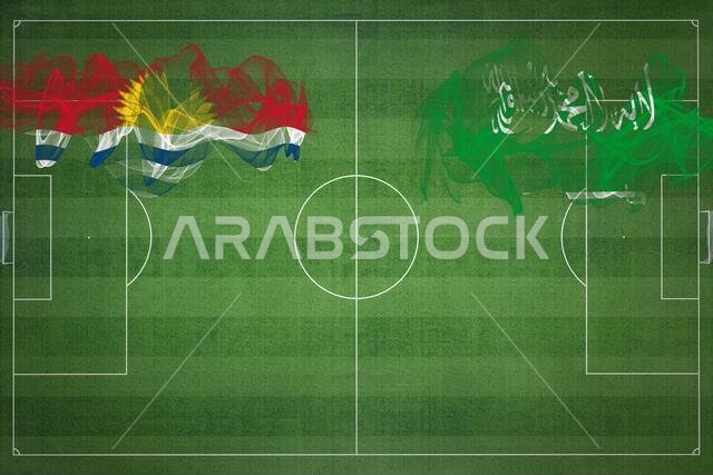 مباراة كرة قدم بين كيريباتي والسعودية، ألوان العلم الوطني، أعلام الدول، ملعب كرة قدم، مباراة كرة قدم، مفهوم المنافسة، مساحة فارغة