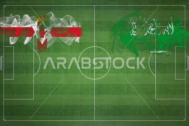 مباراة كرة قدم بين أيرلندا الشمالية والمملكة العربية السعودية، ألوان العلم الوطني، أعلام الدول، ملعب كرة قدم، مباراة كرة قدم، مفهوم المنافسة، مساحة فارغة