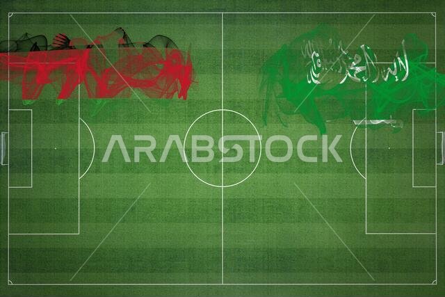 مباراة كرة القدم بين مالاوي والسعودية، الألوان الوطنية، الأعلام الوطنية، ملعب كرة القدم، مباراة كرة القدم، مفهوم المنافسة، مساحة فارغة