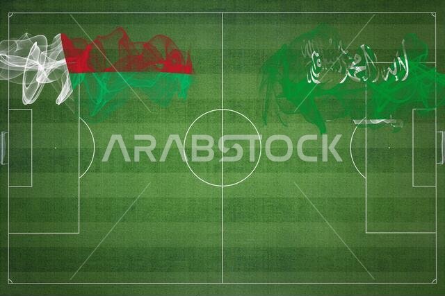 مباراة كرة قدم بين مدغشقر والسعودية، ألوان العلم الوطني، أعلام الدول، ملعب كرة قدم، مباراة كرة قدم، مفهوم المنافسة، مساحة فارغة