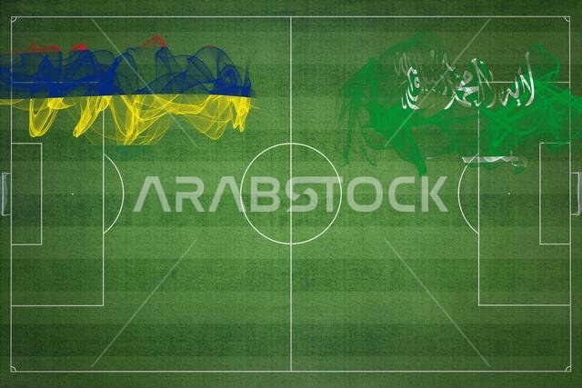 مباراة كرة قدم بين موريشيوس والسعودية، ألوان العلم الوطني، أعلام الدول، ملعب كرة قدم، مباراة كرة قدم، مفهوم المنافسة، مساحة فارغة