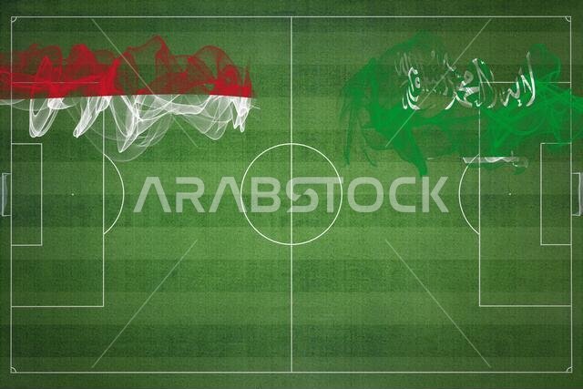مباراة كرة القدم بين موناكو والسعودية، ألوان العلم الوطني، أعلام الدول، ملعب كرة قدم، مباراة كرة قدم، مفهوم المنافسة، مساحة فارغة