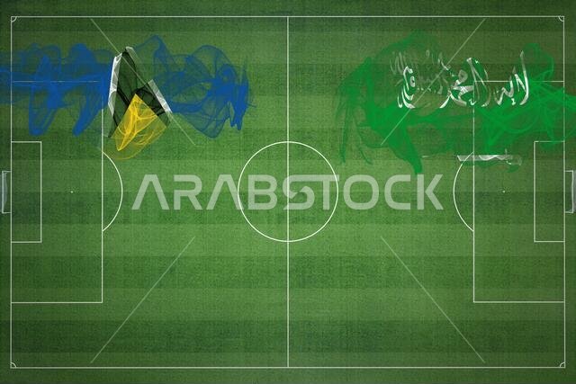 مباراة كرة قدم بين سانت لوسيا والمملكة العربية السعودية، ألوان العلم الوطني، أعلام الدول، ملعب كرة قدم، مباراة كرة قدم، مفهوم المنافسة، مساحة فارغة