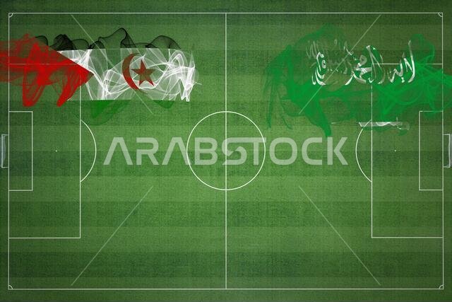 Sahrawi Arab Democratic Republic vs Saudi Arabia Soccer Match, national colors, national flags, soccer field, football game, Competition concept, Copy