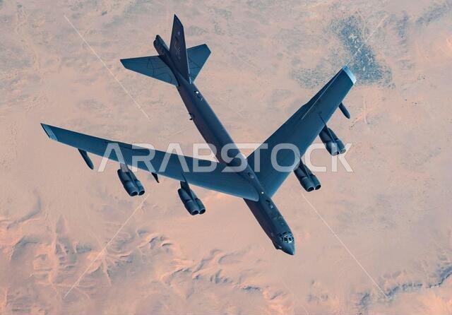 Persian Gulf, Saudi Arabia. 27th Jan, 2021. A U.S. Air Force B-52 Stratofortress strategic bomber from the 2nd Bomb Wing flies over the desert after refueling from a KC-135 Stratotanker during a short-duration deployment to the middle east January 27, 202 over the Persian Gulf. Credit: Planetpix/Alamy Live News