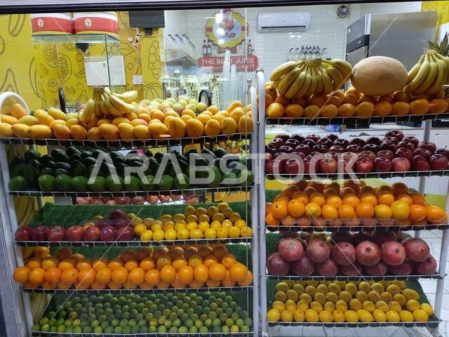 HOFUF, SAUDI ARABIA - Jan 30, 2021: Picture of beautiful fruits display- saudi arabia:30,January, 2021