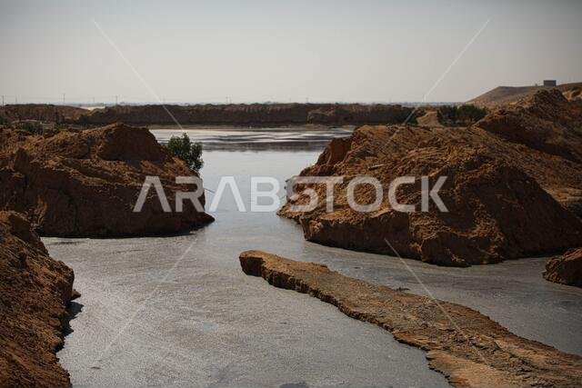 Lake between mountains, Riyadh, Saudi Arabia
