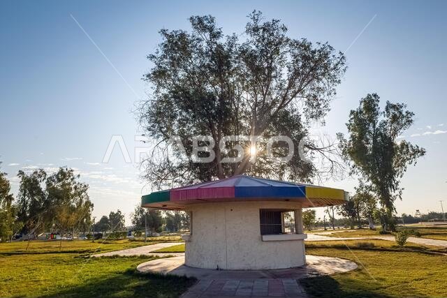 Beautiful Sunrise view in King Fahad park at Dammam, Saudi Arabia. Selective focus background blurred.