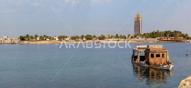 KSA . new Tower, Sunken boat in the Red Sea, Jeddah, Saudi Arabia,