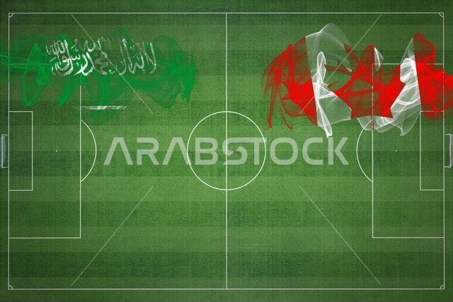 مباراة كرة قدم بين السعودية وكندا، ألوان العلم الوطني، أعلام الدول، ملعب كرة قدم، مباراة كرة قدم، مفهوم المنافسة، مساحة فارغة