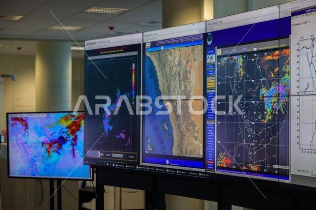 شاشات مراقبة الرادار في قسم الأرصاد الجوية،