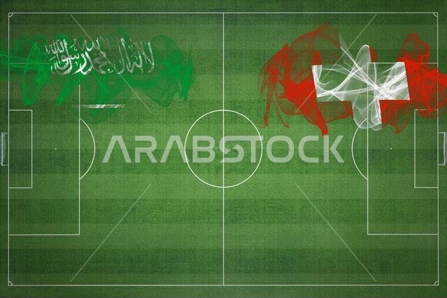 مباراة كرة قدم بين السعودية وسويسرا، ألوان العلم الوطني، أعلام الدول، ملعب كرة قدم، مباراة كرة قدم، مفهوم المنافسة، مساحة فارغة مباراة كرة قدم بين السعودية وسويسرا، ألوان العلم الوطني، أعلام الدول، ملعب كرة قدم، مباراة كرة قدم، مفهوم المنافسة، مساحة فارغة