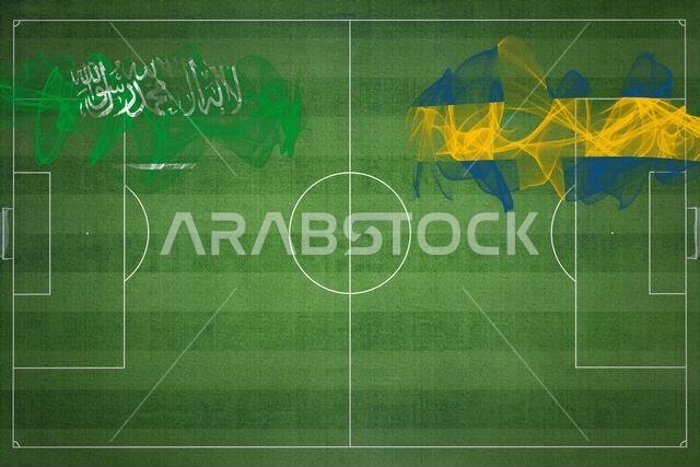 مباراة كرة قدم بين السعودية والسويد، ألوان العلم الوطني، أعلام الدول، ملعب كرة قدم، مباراة كرة قدم، مفهوم المنافسة، مساحة فارغة