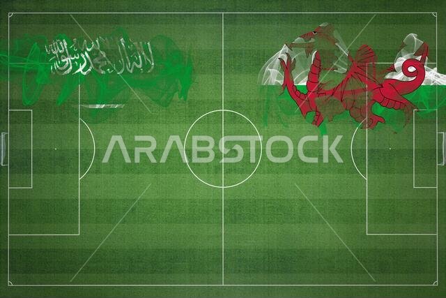 مباراة كرة القدم بين السعودية وويلز، ألوان العلم الوطني، أعلام الدول، ملعب كرة قدم، مباراة كرة قدم، مفهوم المنافسة، مساحة فارغة مباراة كرة القدم بين السعودية وويلز، ألوان العلم الوطني، أعلام الدول، ملعب كرة قدم، مباراة كرة قدم، مفهوم المنافسة، مساحة فارغة