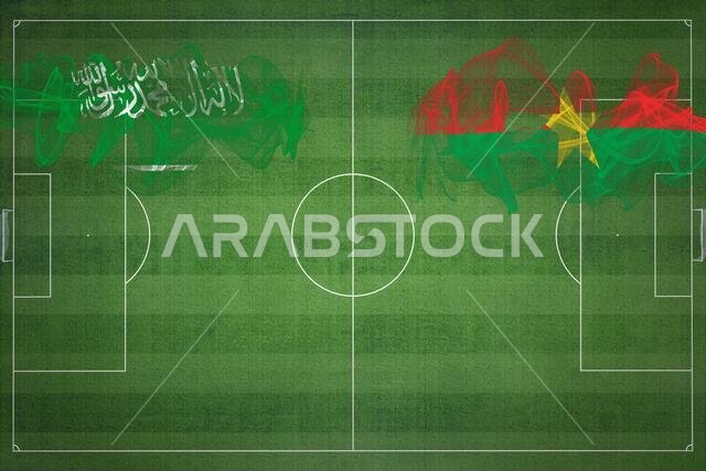 مباراة كرة القدم بين السعودية وبوركينا فاسو، الألوان الوطنية، الأعلام الوطنية، ملعب كرة القدم، مباراة كرة القدم، مفهوم المنافسة، مساحة فارغة
