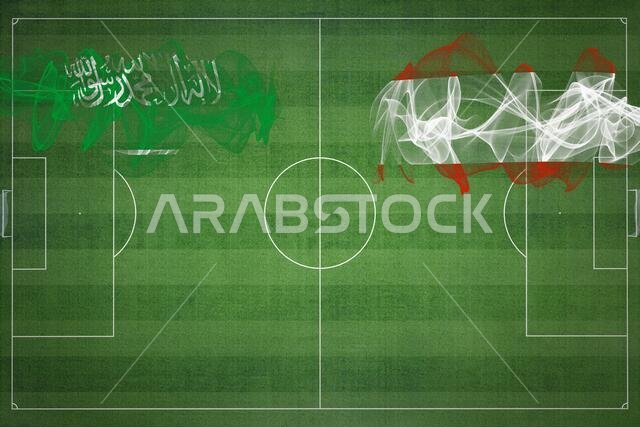 Saudi Arabia vs Austria Soccer Match, national colors, national flags, soccer field, football game, Competition concept, Copy space