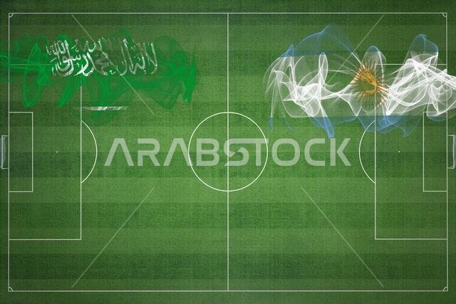 مباراة كرة القدم بين السعودية والأرجنتين، ألوان العلم الوطني، أعلام الدول، ملعب كرة قدم، مباراة كرة قدم، مفهوم المنافسة، مساحة فارغة