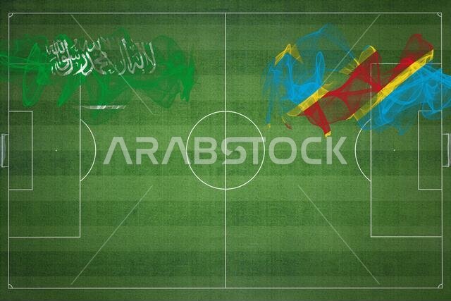 مباراة كرة القدم بين السعودية وجمهورية الكونغو الديمقراطية، ألوان العلم الوطني، أعلام الدول، ملعب كرة قدم، مباراة كرة قدم، مفهوم المنافسة، مساحة فارغة