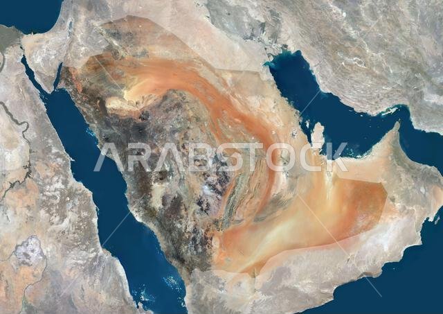 صورة فضائية ملونة للمملكة العربية السعودية، مع ارتداء الكمامة.