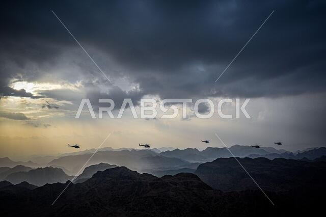 Landscape, helicopter during the 7th stage of the Dakar 2021 between Ha'il and Sakaka, in Saudi Arabia on January 10, 2021 - Photo Eric Vargiolu / DPPI / LM