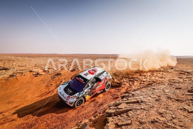 Neom, Saudi Arabia. 11th Jan, 2021. 310 Al Qassimi Sheikh Khalid (are), Panseri Xavier (fra), Peugeot, PH Sport, Abu Dhabi Racing, Auto, action during the 8th stage of the Dakar 2021 between Sakaka and Neom, in Saudi Arabia on January 11, 2021 - Photo Frederic Le Floc'h/DPPI/LM Credit: Gruppo Editoriale LiveMedia/Alamy Live News