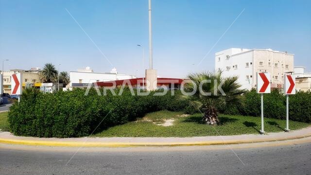 HOFUF, SAUDI ARABIA - Jan 10, 2021: This is beautiful road circle and park. HOFUF, SAUDI ARABIA - Jan 10, 2021: This is beautiful road circle and park.
