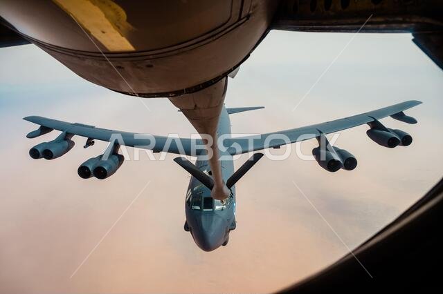 Persian Gulf, Saudi Arabia. 27th Jan, 2021. A U.S. Air Force B-52 Stratofortress strategic bomber from the 2nd Bomb Wing prepares to refuel from a KC-135 Stratotanker during a short-duration deployment to the middle east January 27, 202 over the Persian Gulf. Credit: Planetpix/Alamy Live News