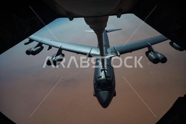 Persian Gulf, Saudi Arabia. 27th Jan, 2021. A U.S. Air Force B-52 Stratofortress strategic bomber from the 2nd Bomb Wing prepares to refuel from a KC-135 Stratotanker during a short-duration deployment to the middle east January 27, 202 over the Persian Gulf. Credit: Planetpix/Alamy Live News