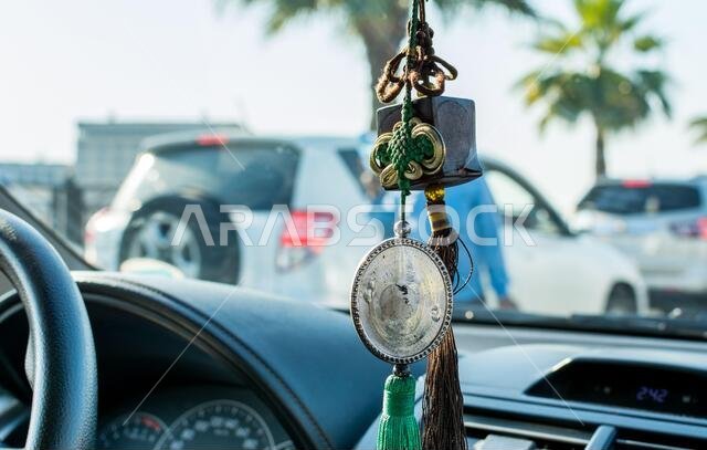 Old Chinese traditional China knotting hanging inside of a car as decorative subject