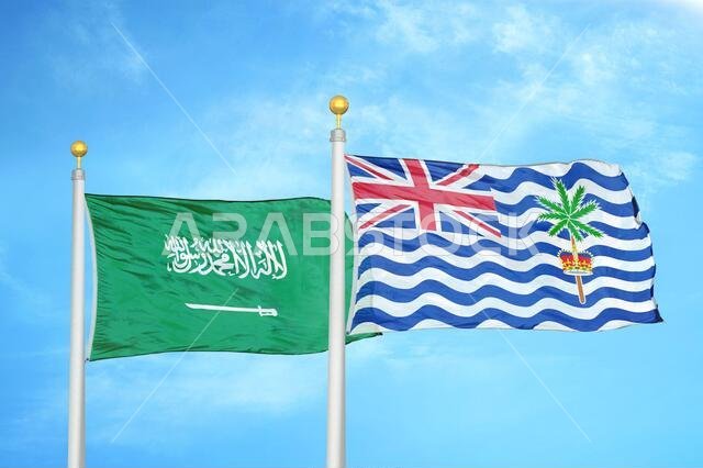 Saudi Arabia and British Indian Territory two flags on flagpoles