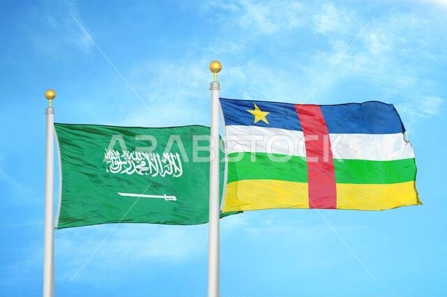 Saudi Arabia and Central African Republic two flags on flagpoles