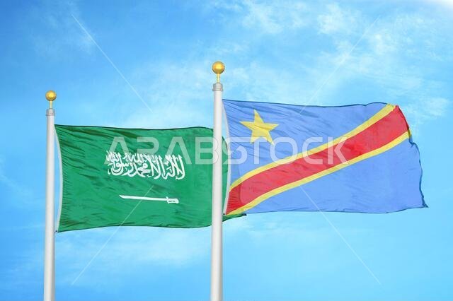 Saudi Arabia and Congo Democratic Republic two flags on flagpoles