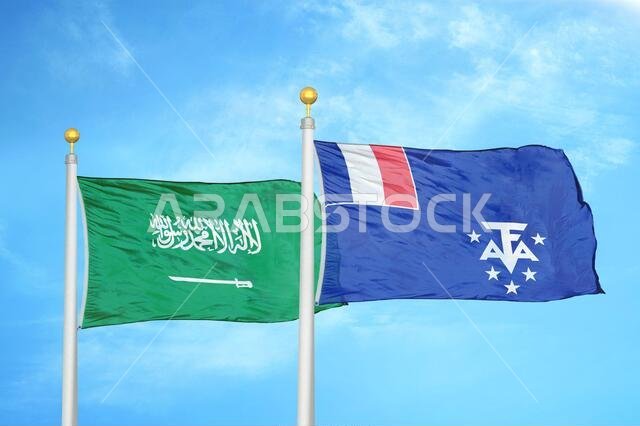 Saudi Arabia and French Southern and Antarctic Lands two flags on flagpoles
