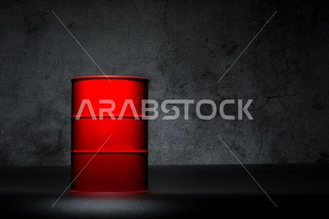 برميل زيت أحمر على خلفية سوداء لأغراض التصميم.