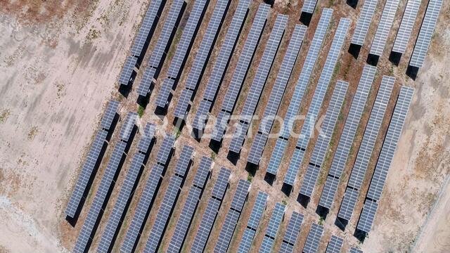 aerial view, top view of solar power panels, Solar energy, in desert