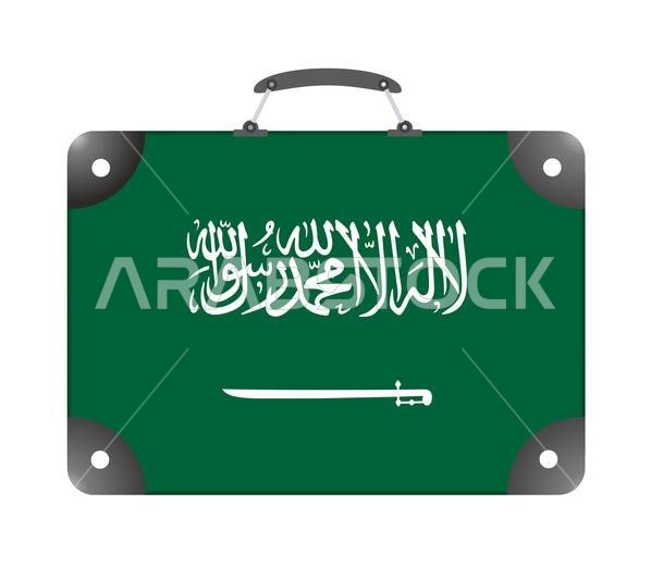 علم المملكة العربية السعودية على شكل حقيبة سفر على خلفية بيضاء - رسم توضيحي