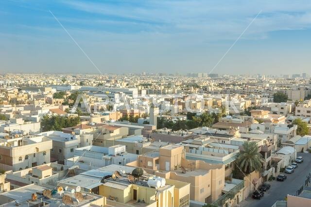 Aerial view of Riyadh with buildings and skylines in the downtown of Riyadh, Saudi Arabia